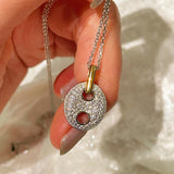 Dual - Tone Halo Circle Pendant Necklace - floysun