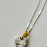 Dual - Tone Halo Circle Pendant Necklace - floysun