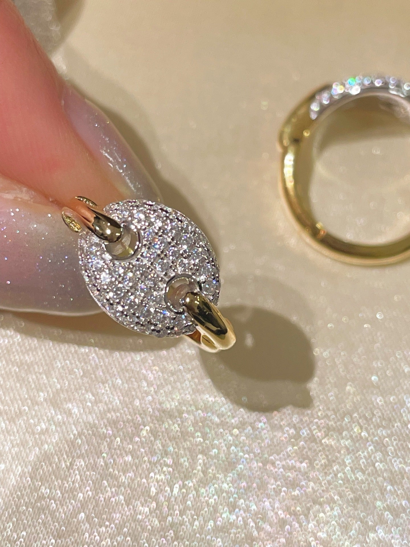 Dual - Tone Sparkling Pig Nose Stud Earrings - floysun