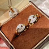 Dual - Tone Sparkling Pig Nose Stud Earrings - floysun
