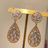 Dual - Wear Gold Silver Two - Tone Hollow Leaf Drop Earrings - floysun