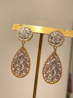 Dual - Wear Gold Silver Two - Tone Hollow Leaf Drop Earrings - floysun