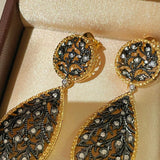 Dual - Wear Gunmetal Gold Hollow Leaf Drop Earrings - floysun