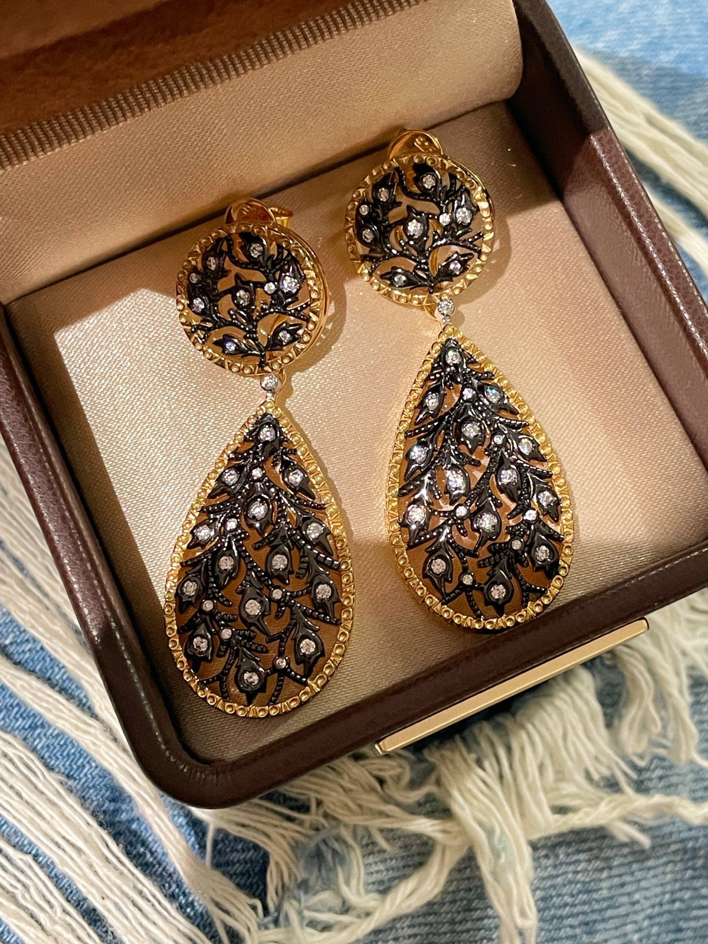 Dual - Wear Gunmetal Gold Hollow Leaf Drop Earrings - floysun