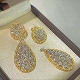 Dual - Wear Leaf Earrings with Engraved Gold & Sparkling CZ - floysun