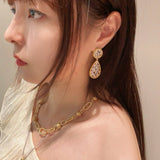 Dual - Wear Leaf Earrings with Engraved Gold & Sparkling CZ - floysun