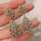 Dual - Wear Leaf Earrings with Engraved Gold & Sparkling CZ - floysun