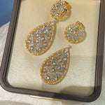 Dual - Wear Leaf Earrings with Engraved Gold & Sparkling CZ - floysun