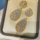 Dual - Wear Leaf Earrings with Engraved Gold & Sparkling CZ - floysun
