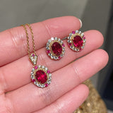 Duchess Series Oval Red Ruby Stud Earrings - floysun