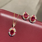 Duchess Series Oval Red Ruby Stud Earrings - floysun