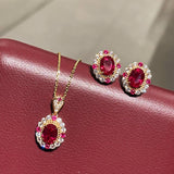 Duchess Series Oval Red Ruby Stud Earrings - floysun