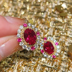Duchess Series Oval Red Ruby Stud Earrings - floysun