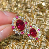 Duchess Series Oval Red Ruby Stud Earrings - floysun