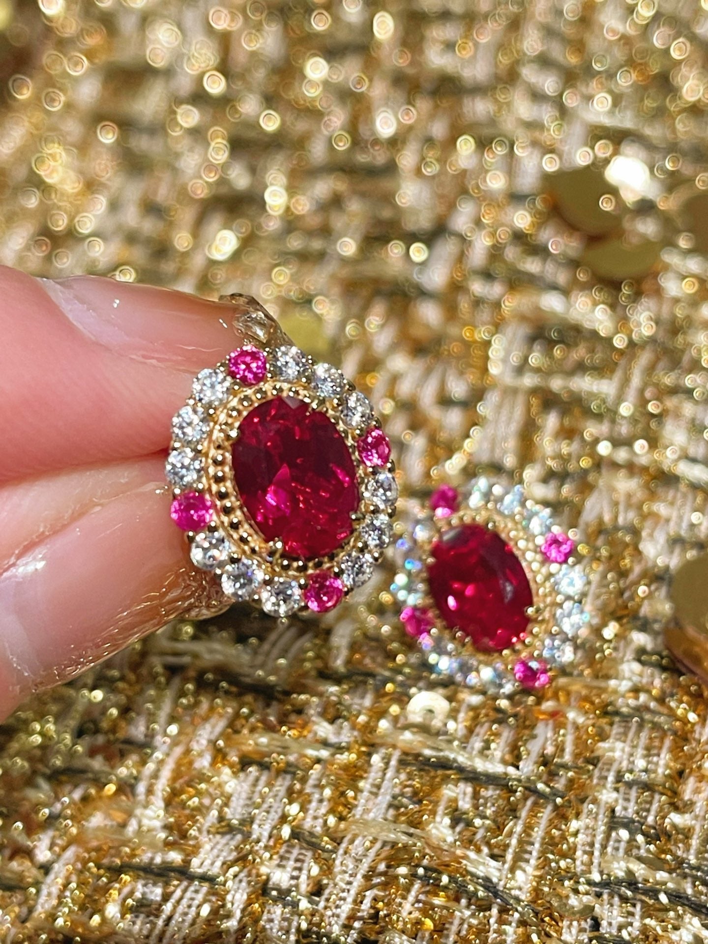 Duchess Series Oval Red Ruby Stud Earrings - floysun