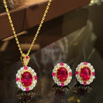 Duchess Series Oval Red Ruby Stud Earrings - floysun