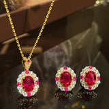 Duchess Series Oval Red Ruby Stud Earrings - floysun