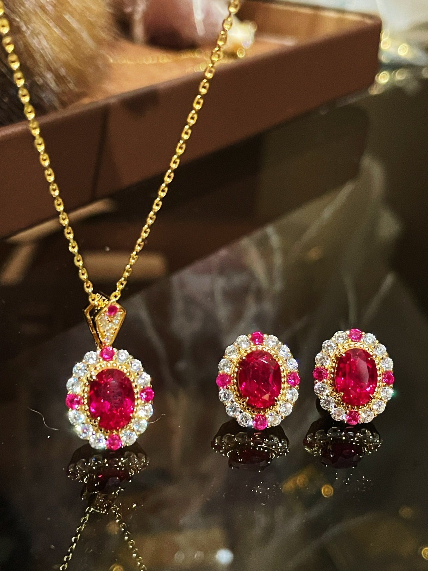 Duchess Series Oval Red Ruby Stud Earrings - floysun