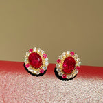 Duchess Series Oval Red Ruby Stud Earrings - floysun