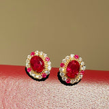 Duchess Series Oval Red Ruby Stud Earrings - floysun