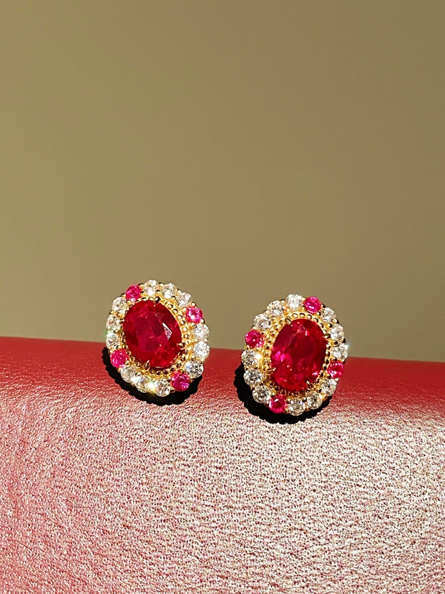 Duchess Series Oval Red Ruby Stud Earrings - floysun