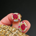 Duchess Series Oval Red Ruby Stud Earrings - floysun