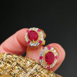 Duchess Series Oval Red Ruby Stud Earrings - floysun