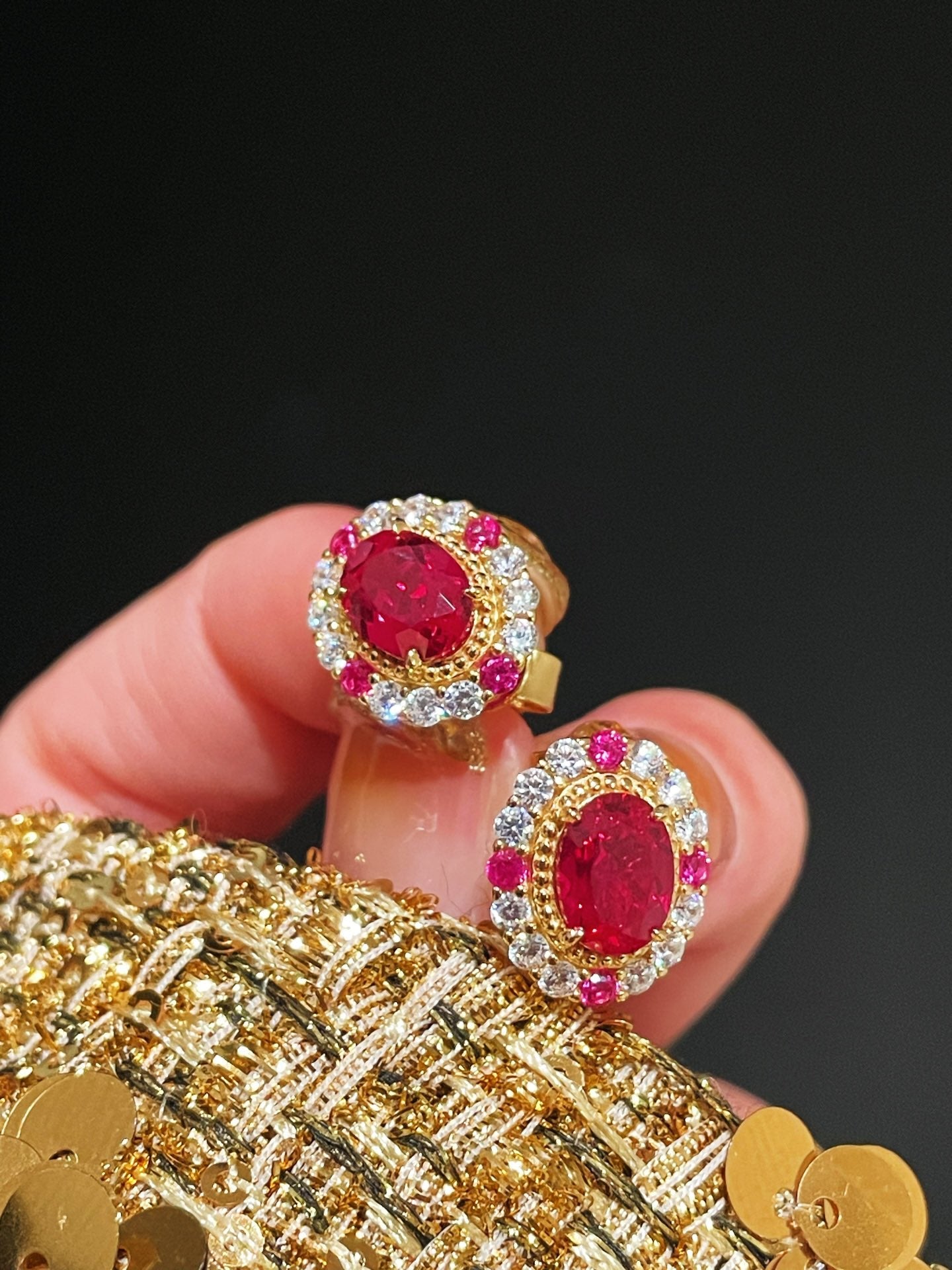 Duchess Series Oval Red Ruby Stud Earrings - floysun