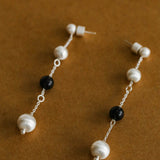 Ebony Wood Brushed Silver Sphere Earrings - floysun