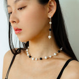 Ebony Wood Brushed Silver Sphere Earrings - floysun