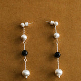 Ebony Wood Brushed Silver Sphere Earrings - floysun