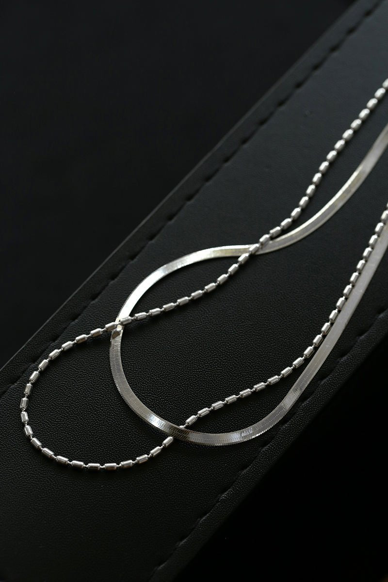Effortless Layers 925 Silver Double Chain Necklace - floysun