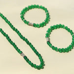 Elastic Necklace with Zirconia and Green Onyx Beads - floysun
