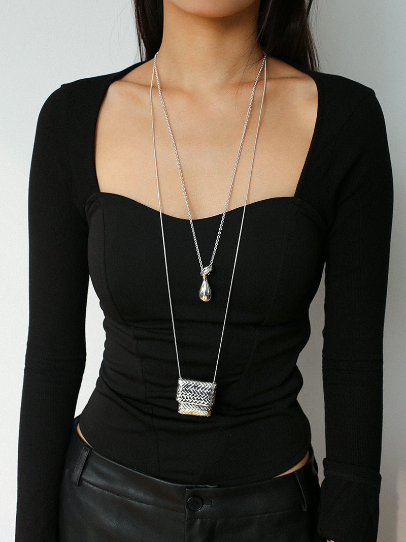Elegant Water Bottle Vintage Woven Bag Long Necklace - floysun