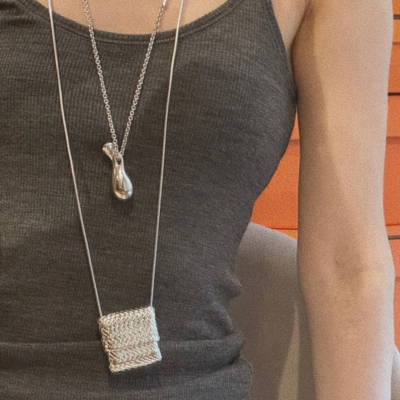 Elegant Water Bottle Vintage Woven Bag Long Necklace - floysun