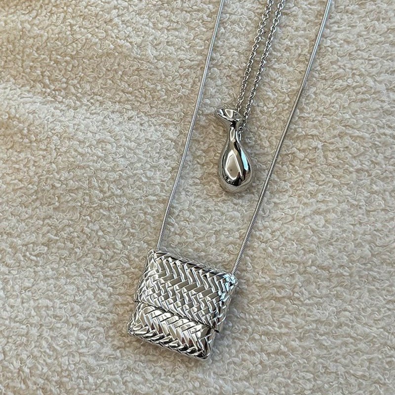 Elegant Water Bottle Vintage Woven Bag Long Necklace - floysun