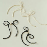 Elegant Woven Pearl Bow Long Earrings - floysun