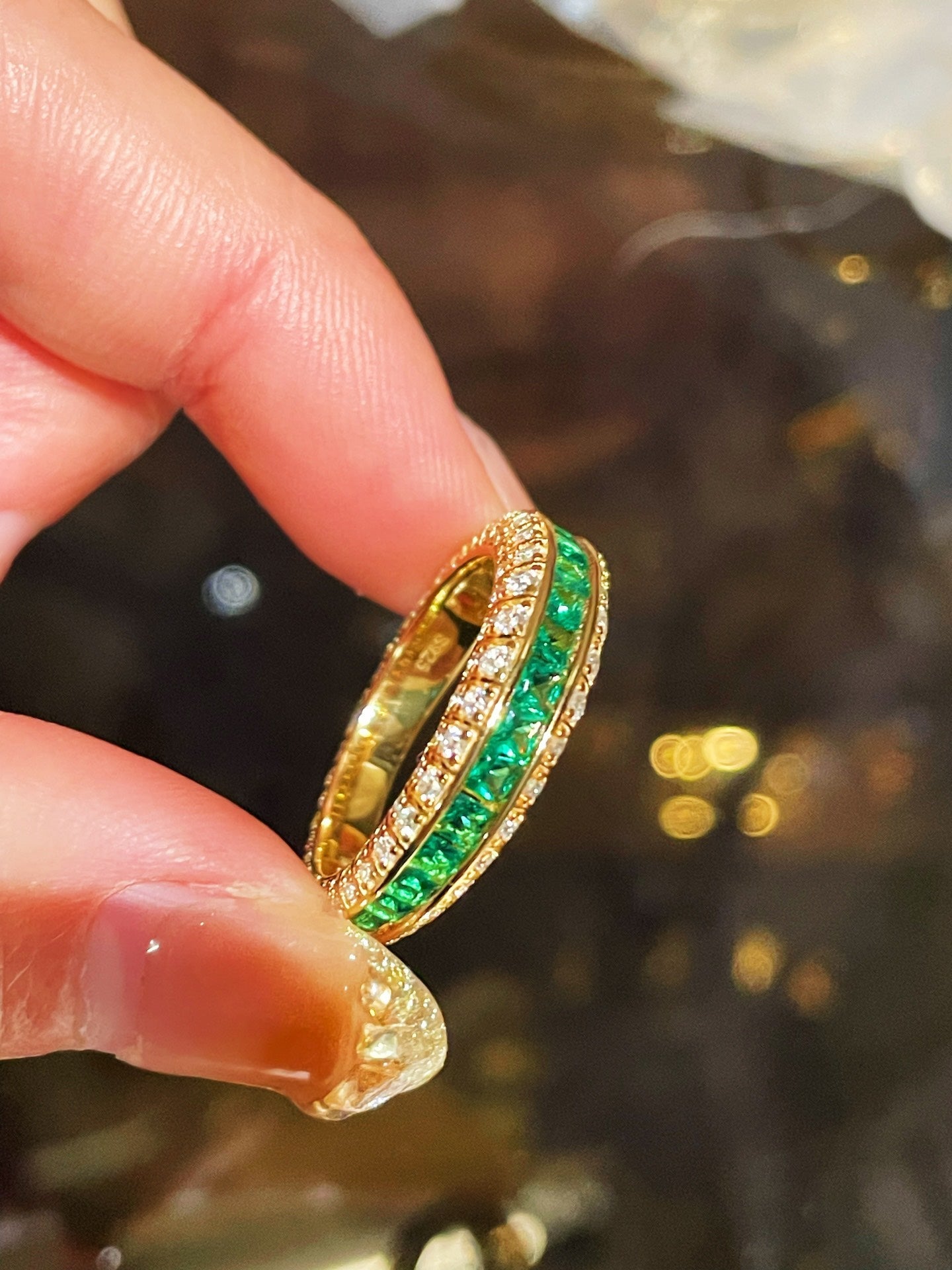Emerald Dual - Faced Full Diamond Ring - floysun