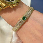 Emerald Ice Sugar Diamond - Cut Wide Bangle - floysun