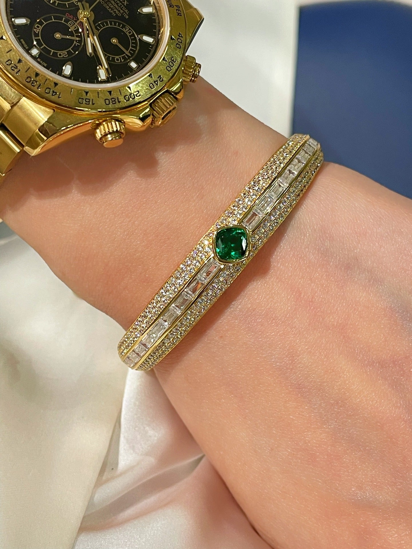 Emerald Ice Sugar Diamond - Cut Wide Bangle - floysun