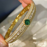 Emerald Ice Sugar Diamond - Cut Wide Bangle - floysun