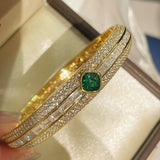 Emerald Ice Sugar Diamond - Cut Wide Bangle - floysun