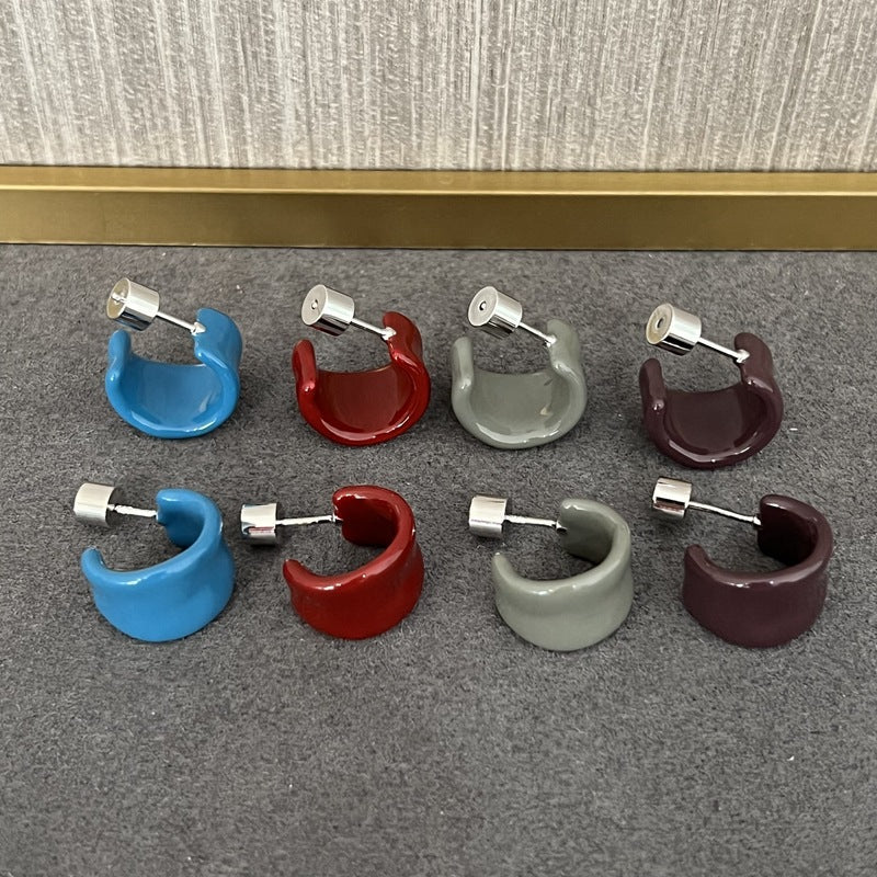 Enamel Candy Color C - Huggie Earrings - floysun