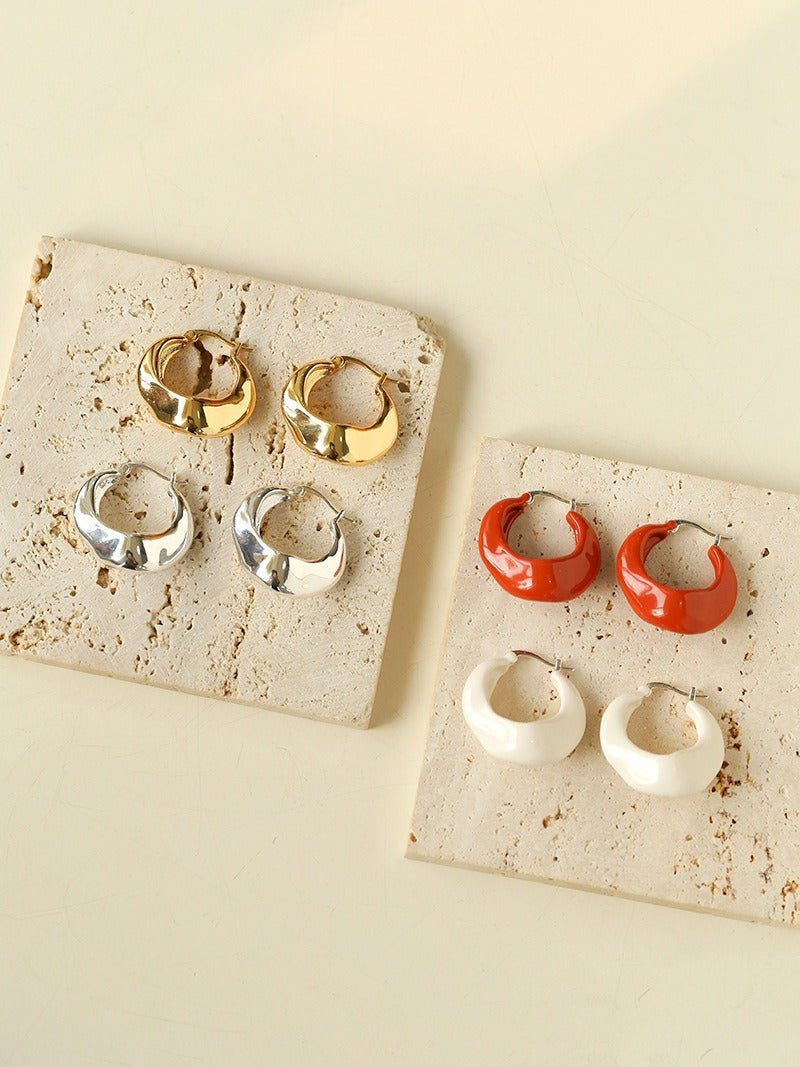 Enamel Twisted Geometric Hoop Earrings - floysun