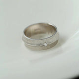 Engraved Brushed Silver Zircon Ring - floysun