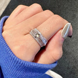 Engraved Brushed Silver Zircon Ring - floysun