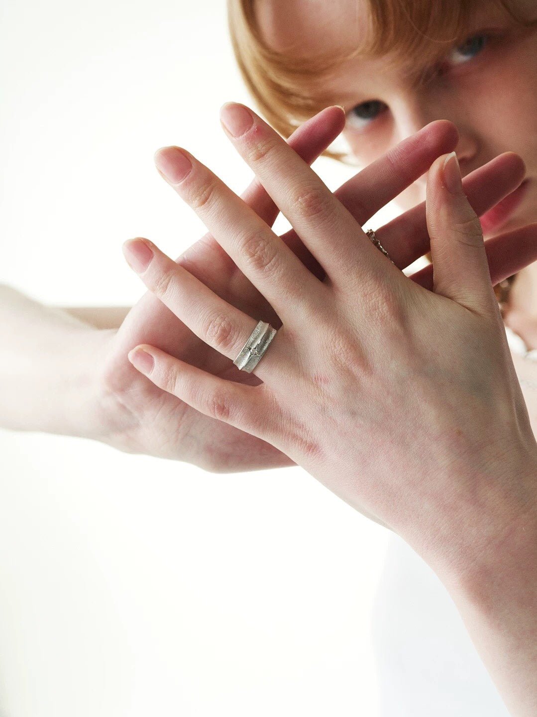 Engraved Brushed Silver Zircon Ring - floysun