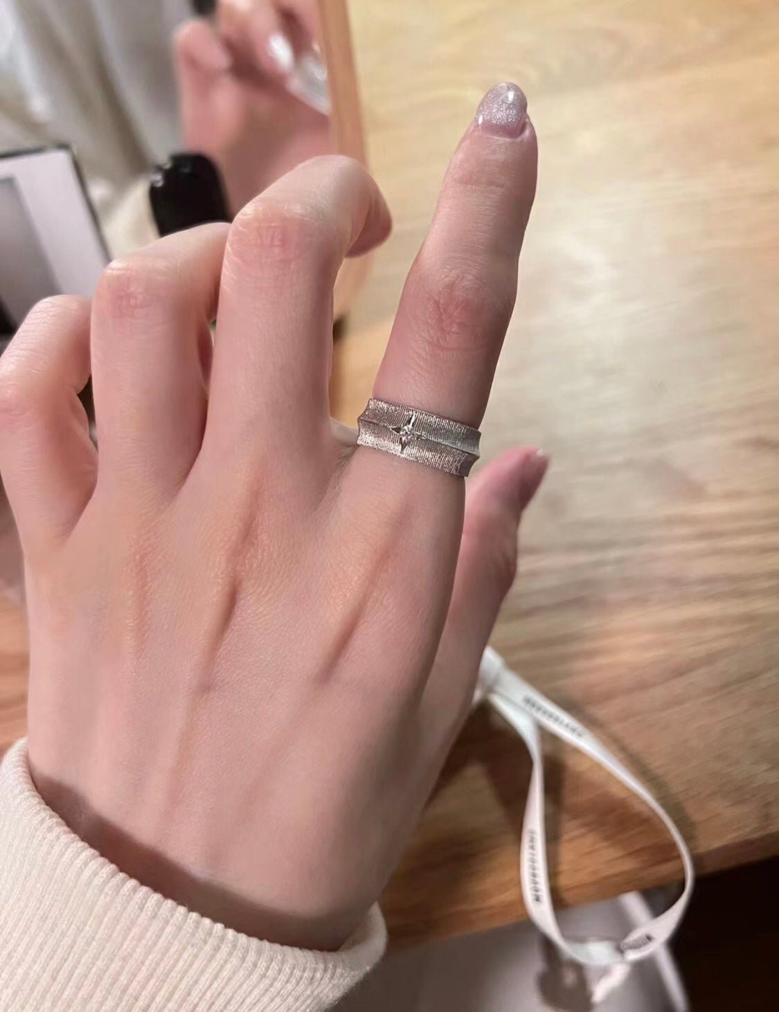Engraved Brushed Silver Zircon Ring - floysun