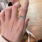 Engraved Brushed Silver Zircon Ring - floysun