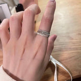 Engraved Brushed Silver Zircon Ring - floysun